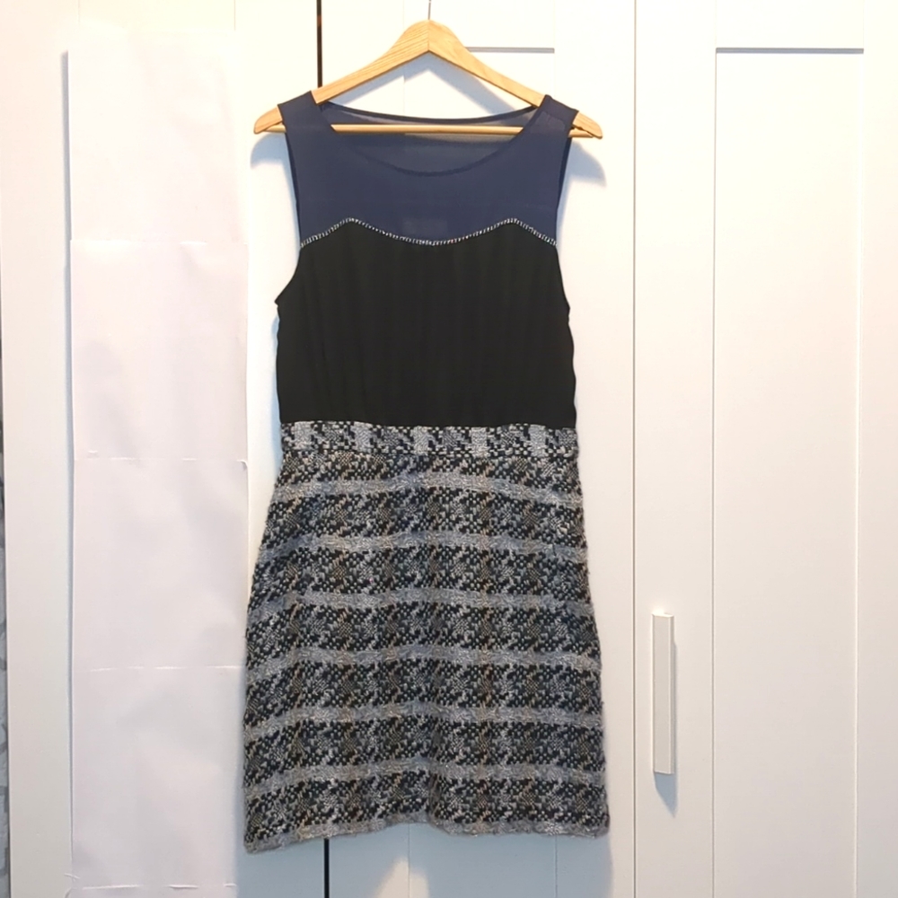 Blue and Black Dress with Sheer Top and Plaid Skirt for Anthropologie
